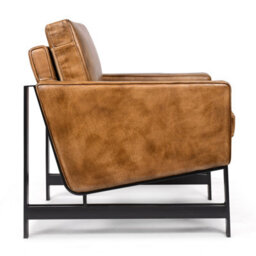Genuine Leather Armchair With Metal Frame Modern Industrial Accent Chair For Home Accessories Brown Leather Finish - thumbnail 3
