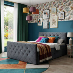 Malaga M Bedroom Upholstered Bed Mdf Laminated Board Hr Foam Bonell Spring Wooden Frame With Topper 200X200 Dark Grey - thumbnail 2