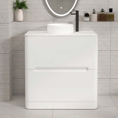 Royal Bathrooms Venice 800mm Gloss White Freestanding Bathroom Countertop Vanity Unit 2 Drawer With Round Basin - image 1