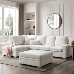 Home Detail Alana Left-Hand Facing Corner Sofa With Footstool, Cream Linen