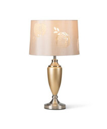 Lighting Supermarket Malham Large Classic Ceramic Table Lamp With Lacy Bloom Stencil Shade - Champagne Gold And Satin Silver - thumbnail 2