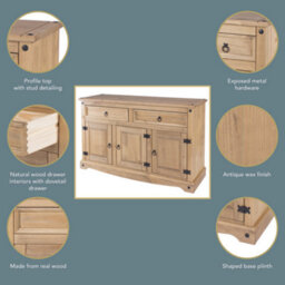 Core Products Corona Premium Medium Sideboard, Antique Waxed Pine H80.6Cm X W132.0Cm X D43.0Cm - thumbnail 8
