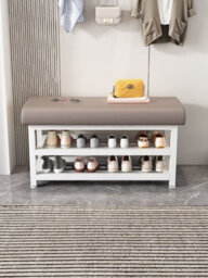 Hygrad Built to Survive Metal Shoe Bench With Storage Shelf Upholstered Entryway Seat With Adjustable Feet,compact Hallway Organizer Furniture White 120Cm - thumbnail 2