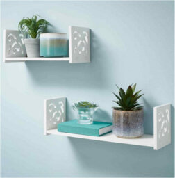 Spot On Dealz Carved Design Set Of 2 U Shape White Floating Shelves Shelving Unit Wall Bookshelves Storage Shelf