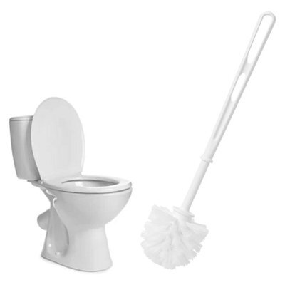 Pluto Packaging 1 X White Plastic Toilet Replacement Brush Strong Bristles For Hard To Reach Areas - image 1
