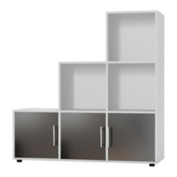 Urbn-Living Urbnliving 91Cm Height 6 Cube Step White Storage Bookcase Shelf Unit Black Wooden Door With Metal Handle - thumbnail 2