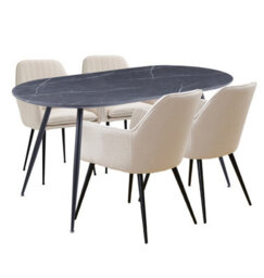 Hallowood Furniture Cullompton Large 160Cm Oval Table, Grey Marble Effect Top, With 4 Beige Fabric Arm Chairs - thumbnail 8