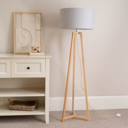 Valuelights Lottie Natural Wood Tripod Floor Lamp With Grey Drum Shade - thumbnail 3