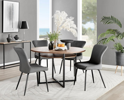 Furniturebox Uk Adley Brown Wood Storage Dining Table & 4 Dark Grey Nora Black Leg Chairs - image 1