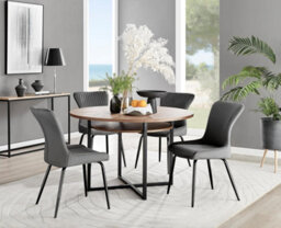Furniturebox Uk Adley Brown Wood Storage Dining Table & 4 Dark Grey Nora Black Leg Chairs - thumbnail 1