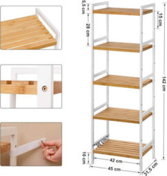 Songmics Bamboo Shelf, Kitchen Shelf, Bathroom Shelf, Bookshelf, Stand Shelf With 5 Shelves 45 X 31.5 X 142 Cm, Ideal For Bathroom, Kitchen - thumbnail 8