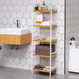 Songmics Bamboo Shelf, Kitchen Shelf, Bathroom Shelf, Bookshelf, Stand Shelf With 5 Shelves 45 X 31.5 X 142 Cm, Ideal For Bathroom, Kitchen - thumbnail 3