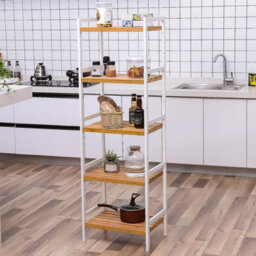 Songmics Bamboo Shelf, Kitchen Shelf, Bathroom Shelf, Bookshelf, Stand Shelf With 5 Shelves 45 X 31.5 X 142 Cm, Ideal For Bathroom, Kitchen - thumbnail 2