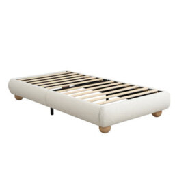Abrihome Upholstered Bed, 3Ft Single Bed 90X190Cm, Sturdy Bed Slats, Comfortable Soft Bed, Velvet + Mdf+Plywood, Beige - thumbnail 8