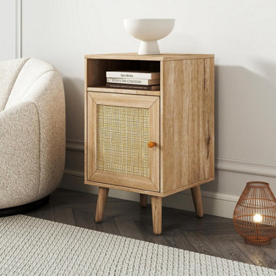 Willow Oak & Rattan 1 Door Bedside Table Nightstand Chest Bedroom Storage Furniture - image 1