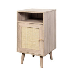Willow Oak & Rattan 1 Door Bedside Table Nightstand Chest Bedroom Storage Furniture - thumbnail 4