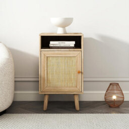 Willow Oak & Rattan 1 Door Bedside Table Nightstand Chest Bedroom Storage Furniture - thumbnail 2