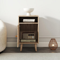 Willow Oak & Rattan 1 Door Bedside Table Nightstand Chest Bedroom Storage Furniture - thumbnail 3