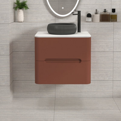 Royal Bathrooms Venice 600mm Terracotta Clay Wall Mounted Bathroom Countertop Vanity Unit 2 Drawer With Milan Black Basin - image 1