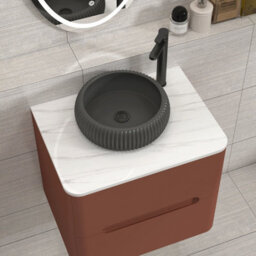 Royal Bathrooms Venice 600mm Terracotta Clay Wall Mounted Bathroom Countertop Vanity Unit 2 Drawer With Milan Black Basin - thumbnail 6