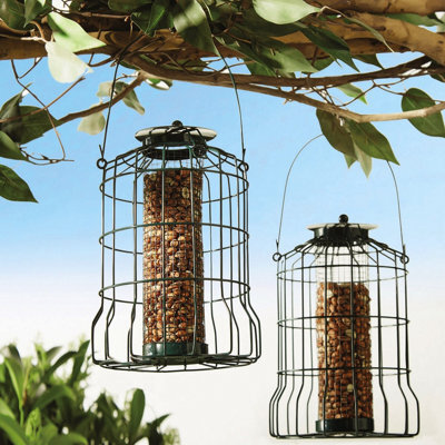 2 X Squirrel-Proof Bird Feeders - Durable Weatherproof Metal Outdoor Garden Wild Bird Feeding Station - Each 26 X 17Cm Diameter