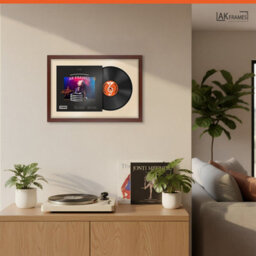 "AK Frames 25X17"" Rose Wood Modern Vinyl Record Frame With Ivory Mount For 12 Inch Lp Cover & Disc - Overlapped Design" - thumbnail 5