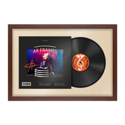 "AK Frames 25X17"" Rose Wood Modern Vinyl Record Frame With Ivory Mount For 12 Inch Lp Cover & Disc - Overlapped Design"