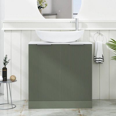 Royal Bathrooms Evora 800mm Sage Green Fluted Floor Standing Countertop Vanity Unit 2 Door With Cesar Basin - image 1