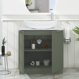 Royal Bathrooms Evora 800mm Sage Green Fluted Floor Standing Countertop Vanity Unit 2 Door With Cesar Basin - thumbnail 3