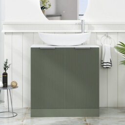 Royal Bathrooms Evora 800mm Sage Green Fluted Floor Standing Countertop Vanity Unit 2 Door With Cesar Basin - thumbnail 1