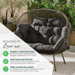 Furniturebox Uk Beige Indoor / Outdoor Rattan Double Egg Chair Seat - thumbnail 9
