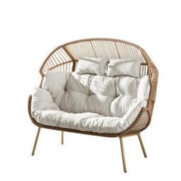 Furniturebox Uk Beige Indoor / Outdoor Rattan Double Egg Chair Seat - thumbnail 2