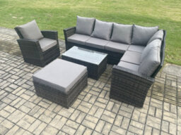Fimous 8 Seater High Back Outdoor Garden Furniture Set Rattan Corner Sofa Set With Big Footstool Armchair - thumbnail 2