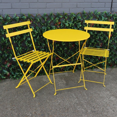 Woodside Aylsham Outdoor Garden Patio Folding Table & Chair Bistro Set, Yellow - image 1