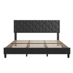 Upholstered Bed Frame With Adjustable Diamond Tufted Headboard, Wooden Slats Support, Grey/king, 190 X 200 Cm - thumbnail 7