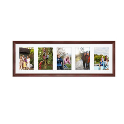 AK Frames 26X8 Rose Wood Classic Multi Photo Frame With White Mount - Holds 5 Apertures (5X) 6X4 Photos - image 1
