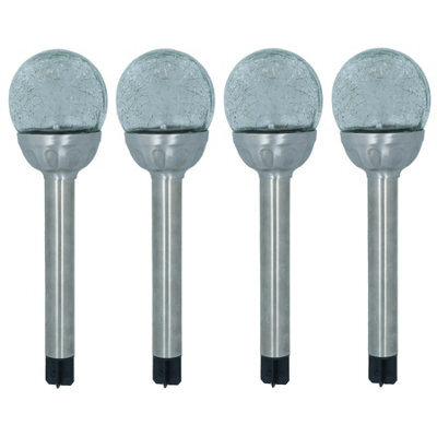 AB Tools Solar Powered Colour Changing Led Stainless Steel Glass Ball Garden Light 4Pc - image 1
