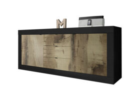 FurniComp LTD Furnicomp Selene 2 Door 3 Drawer Matt Black And Oak Sideboard - thumbnail 2