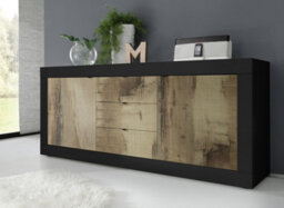 FurniComp LTD Furnicomp Selene 2 Door 3 Drawer Matt Black And Oak Sideboard