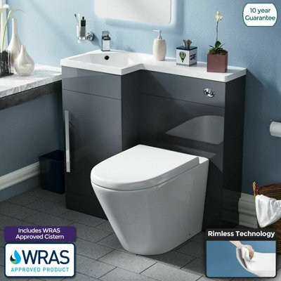 Nes Home 900mm Left Hand Cloakroom Grey Basin Vanity Unit And Toilet Pan Ellen - image 1