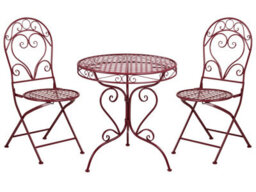 Wyld And Coco Garden Bistro Burgundy Powder-Coated Metal 3-Piece Table And Chairs Set