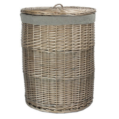 Red Hamper H035Gry/2 Large Antique Wash Round Linen Basket With Grey Sage Lining