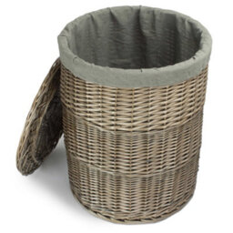 Red Hamper H035Gry/2 Large Antique Wash Round Linen Basket With Grey Sage Lining - thumbnail 2