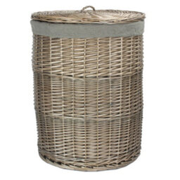 Red Hamper H035Gry/2 Large Antique Wash Round Linen Basket With Grey Sage Lining