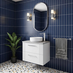 Balterley Belvide Partial Fluted 2 Drawer Wall Hung Vanity Unit With Bellato Grey Laminate Worktop - 600mm - Satin White - thumbnail 4