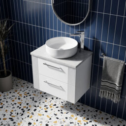 Balterley Belvide Partial Fluted 2 Drawer Wall Hung Vanity Unit With Bellato Grey Laminate Worktop - 600mm - Satin White - thumbnail 3