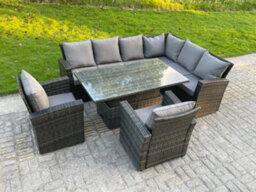 Fimous High Back Pe Rattan Corner Sofa Set Garden Furniture Adjustable Rising Lifting Table Set With 2 Chair - thumbnail 2