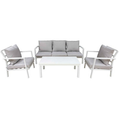 Dellonda Kyoto 4 Piece Aluminium Outdoor Garden Chair Table Set, White - image 1