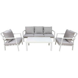 Dellonda Kyoto 4 Piece Aluminium Outdoor Garden Chair Table Set, White - thumbnail 1