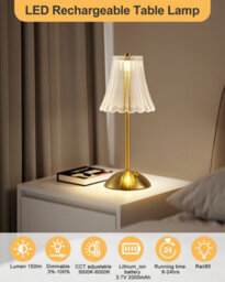 Harper Living Rechargeable Table Lamp, Bedside Reading Light Polished Gold Finish, Cordless Touch Lamps, Bedroom, Living Room - thumbnail 4